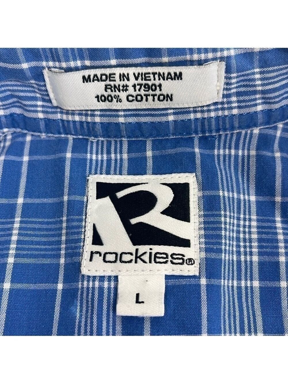 Rockies Cotton Shirt Button-Down Yellow/Blue Plaid Long Sleeve Rounded Hem Top - Picture 11 of 12